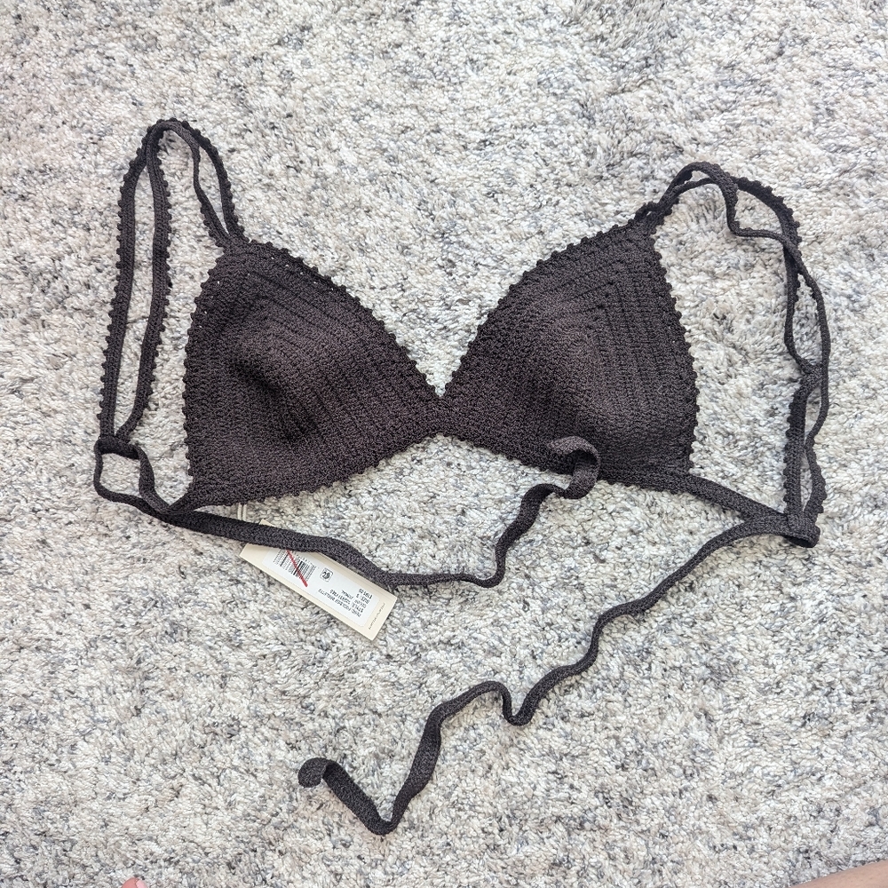 Rebecca Taylor Brown Poolside Crochet Bralette Bikini Top
